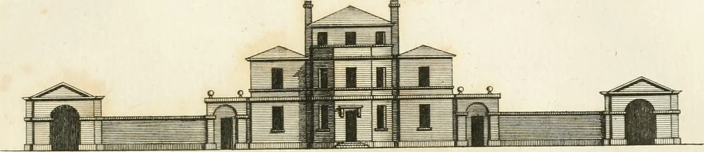 An illustration from The country gentleman's architect, in a great variety of new designs, for cottages, farm-houses, country-houses, villas, lodges for park or garden entrances, and ornamental wooden gates : with plans of the offices belonging to each design, distributed with a strict attention to convenience, elegance, and economy, 1787, leaf 70