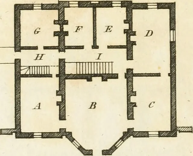 An illustration from The country gentleman's architect, in a great variety of new designs, for cottages, farm-houses, country-houses, villas, lodges for park or garden entrances, and ornamental wooden gates : with plans of the offices belonging to each design, distributed with a strict attention to convenience, elegance, and economy, 1787, leaf 70