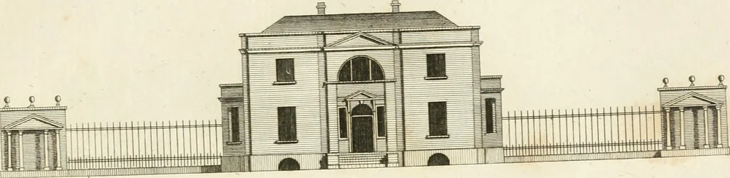 An illustration from The country gentleman's architect, in a great variety of new designs, for cottages, farm-houses, country-houses, villas, lodges for park or garden entrances, and ornamental wooden gates : with plans of the offices belonging to each design, distributed with a strict attention to convenience, elegance, and economy, 1787, leaf 74