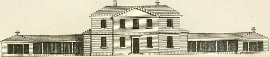 An illustration from The country gentleman's architect, in a great variety of new designs, for cottages, farm-houses, country-houses, villas, lodges for park or garden entrances, and ornamental wooden gates : with plans of the offices belonging to each design, distributed with a strict attention to convenience, elegance, and economy, 1787, leaf 76
