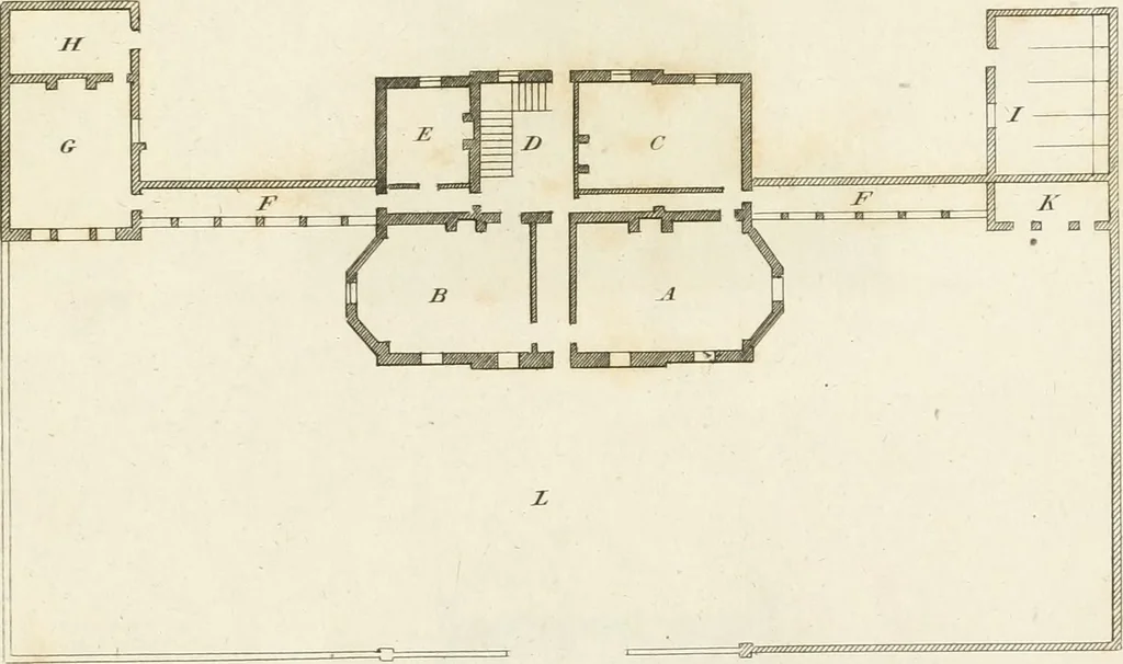 An illustration from The country gentleman's architect, in a great variety of new designs, for cottages, farm-houses, country-houses, villas, lodges for park or garden entrances, and ornamental wooden gates : with plans of the offices belonging to each design, distributed with a strict attention to convenience, elegance, and economy, 1787, leaf 76
