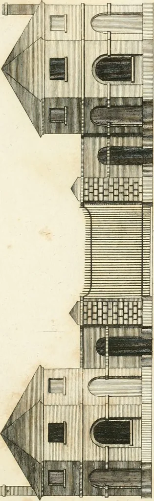An illustration from The country gentleman's architect, in a great variety of new designs, for cottages, farm-houses, country-houses, villas, lodges for park or garden entrances, and ornamental wooden gates : with plans of the offices belonging to each design, distributed with a strict attention to convenience, elegance, and economy, 1787, leaf 84