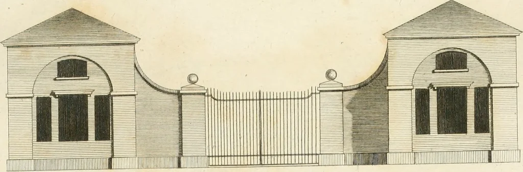An illustration from The country gentleman's architect, in a great variety of new designs, for cottages, farm-houses, country-houses, villas, lodges for park or garden entrances, and ornamental wooden gates : with plans of the offices belonging to each design, distributed with a strict attention to convenience, elegance, and economy, 1787, leaf 86