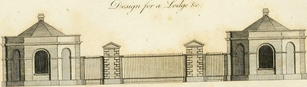 An illustration from The country gentleman's architect, in a great variety of new designs, for cottages, farm-houses, country-houses, villas, lodges for park or garden entrances, and ornamental wooden gates : with plans of the offices belonging to each design, distributed with a strict attention to convenience, elegance, and economy, 1787, leaf 88