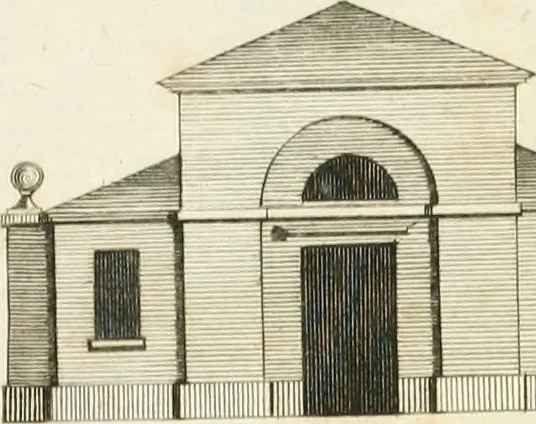 An illustration from The country gentleman's architect, in a great variety of new designs, for cottages, farm-houses, country-houses, villas, lodges for park or garden entrances, and ornamental wooden gates : with plans of the offices belonging to each design, distributed with a strict attention to convenience, elegance, and economy, 1787, leaf 92