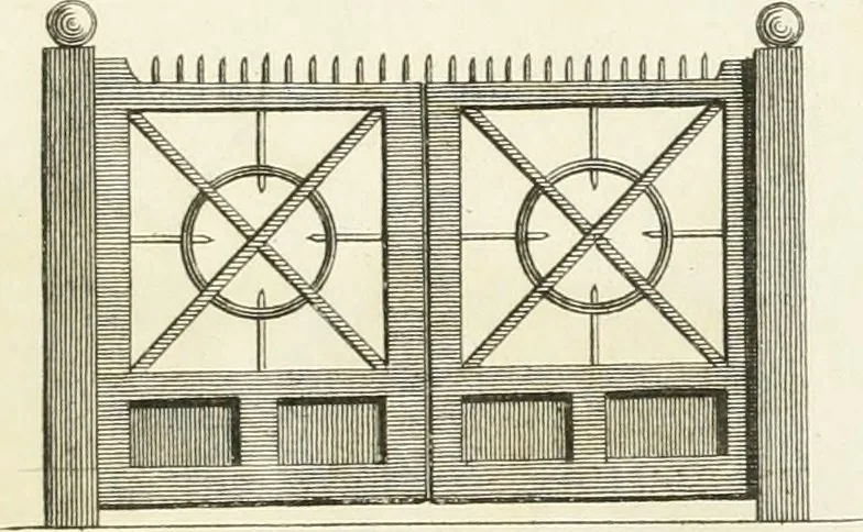 An illustration from The country gentleman's architect, in a great variety of new designs, for cottages, farm-houses, country-houses, villas, lodges for park or garden entrances, and ornamental wooden gates : with plans of the offices belonging to each design, distributed with a strict attention to convenience, elegance, and economy, 1787, leaf 94