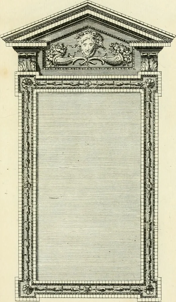 An illustration from The gentlemens or builders companion : containing variety of usefull designs for doors, gateways, peers, pavilions, temples, chimney-pieces, slab tables, pier glasses, or tabernacle frames, ceiling peices [sic] &c., 1739, leaf 106