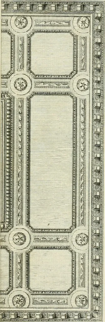 An illustration from The gentlemens or builders companion : containing variety of usefull designs for doors, gateways, peers, pavilions, temples, chimney-pieces, slab tables, pier glasses, or tabernacle frames, ceiling peices [sic] &c., 1739, leaf 122