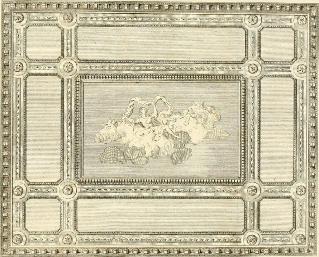 An illustration from The gentlemens or builders companion : containing variety of usefull designs for doors, gateways, peers, pavilions, temples, chimney-pieces, slab tables, pier glasses, or tabernacle frames, ceiling peices [sic] &c., 1739, leaf 123