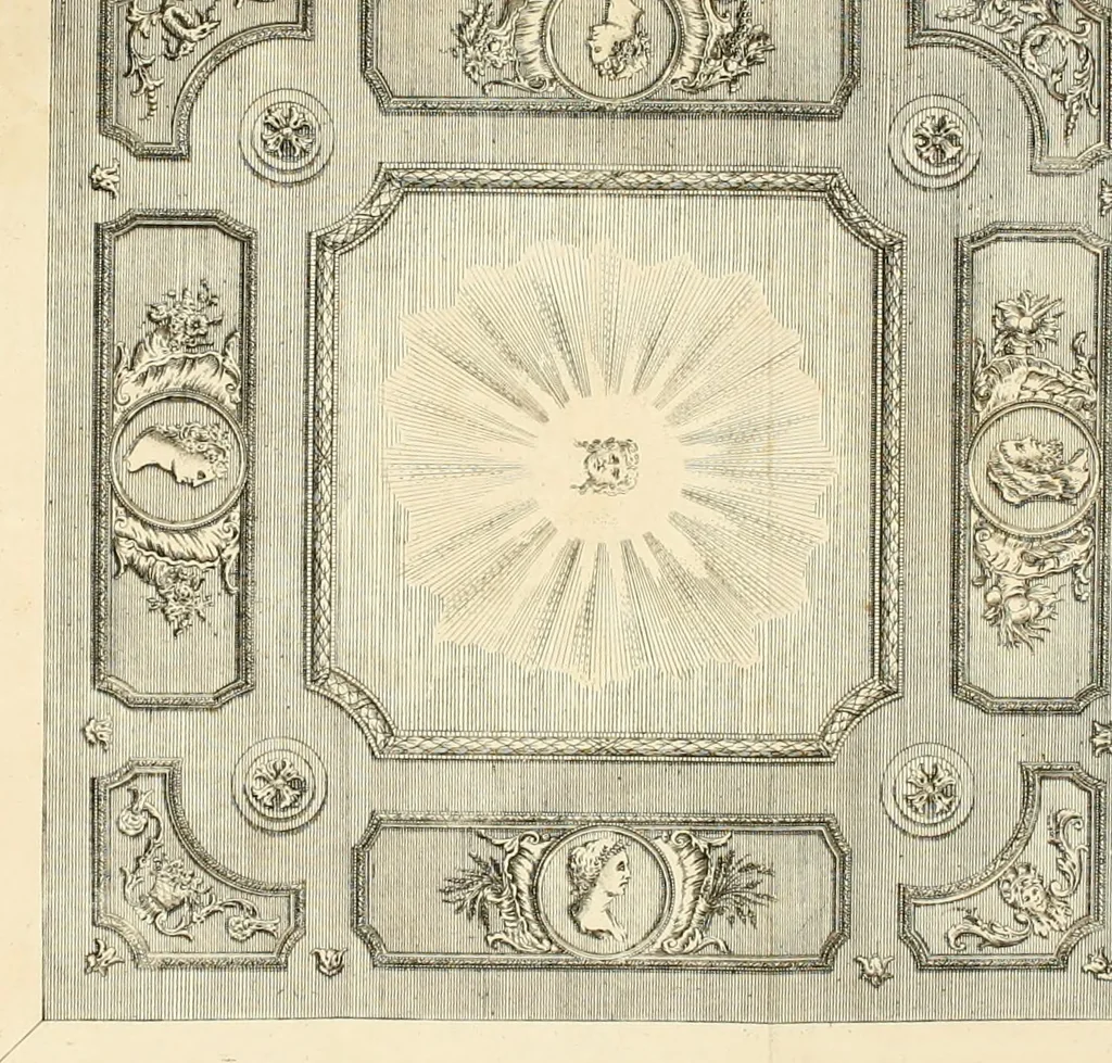 An illustration from The gentlemens or builders companion : containing variety of usefull designs for doors, gateways, peers, pavilions, temples, chimney-pieces, slab tables, pier glasses, or tabernacle frames, ceiling peices [sic] &c., 1739, leaf 125