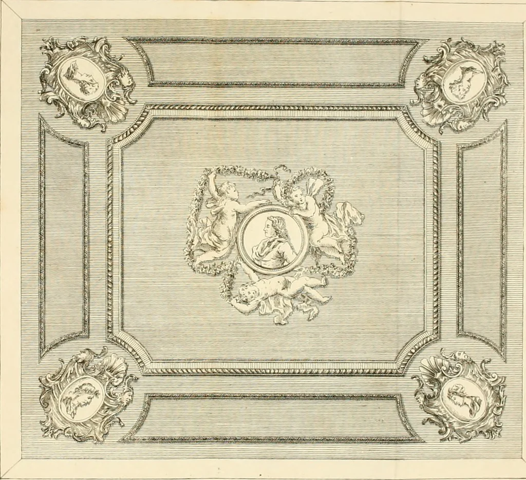 An illustration from The gentlemens or builders companion : containing variety of usefull designs for doors, gateways, peers, pavilions, temples, chimney-pieces, slab tables, pier glasses, or tabernacle frames, ceiling peices [sic] &c., 1739, leaf 127