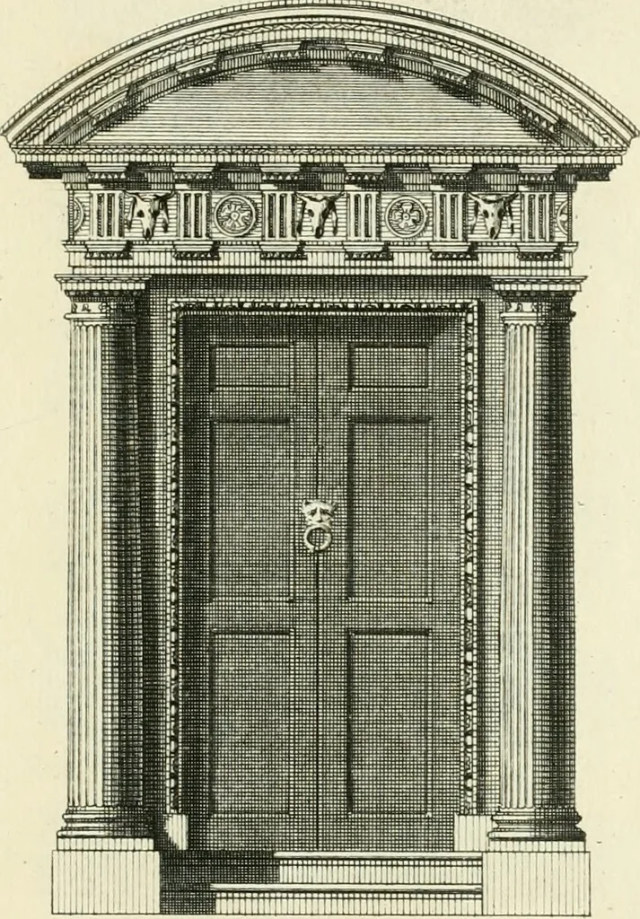 An illustration from The gentlemens or builders companion : containing variety of usefull designs for doors, gateways, peers, pavilions, temples, chimney-pieces, slab tables, pier glasses, or tabernacle frames, ceiling peices [sic] &c., 1739, leaf 30
