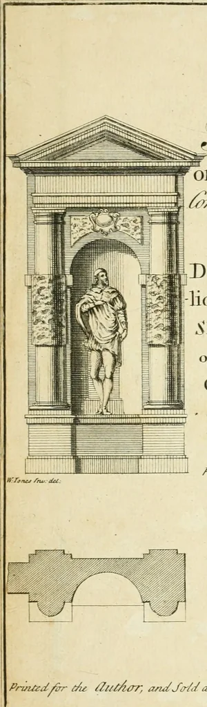 An illustration from The gentlemens or builders companion : containing variety of usefull designs for doors, gateways, peers, pavilions, temples, chimney-pieces, slab tables, pier glasses, or tabernacle frames, ceiling peices [sic] &c., 1739, leaf 4