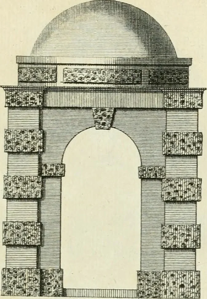 An illustration from The gentlemens or builders companion : containing variety of usefull designs for doors, gateways, peers, pavilions, temples, chimney-pieces, slab tables, pier glasses, or tabernacle frames, ceiling peices [sic] &c., 1739, leaf 46