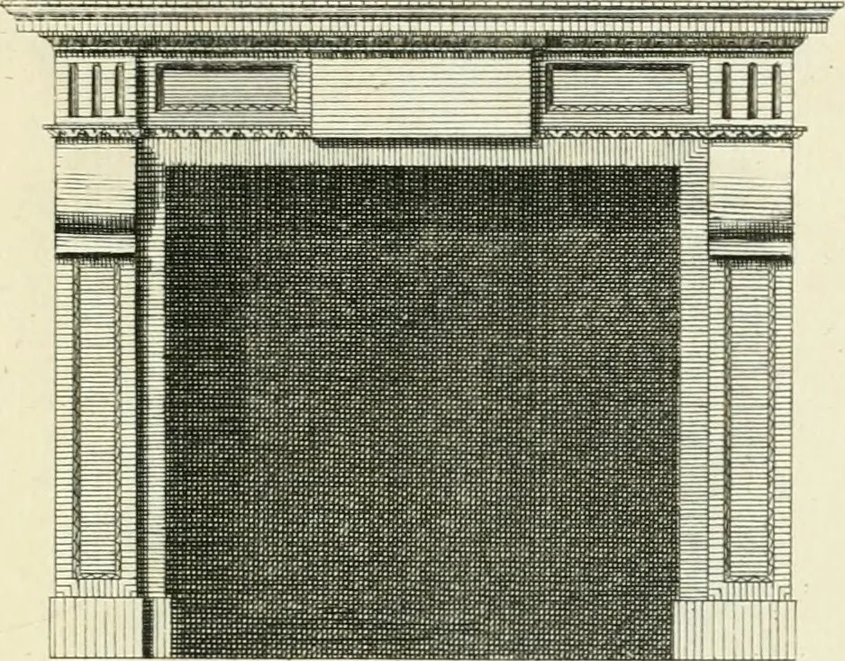 An illustration from The gentlemens or builders companion : containing variety of usefull designs for doors, gateways, peers, pavilions, temples, chimney-pieces, slab tables, pier glasses, or tabernacle frames, ceiling peices [sic] &c., 1739, leaf 90