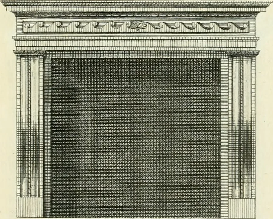An illustration from The gentlemens or builders companion : containing variety of usefull designs for doors, gateways, peers, pavilions, temples, chimney-pieces, slab tables, pier glasses, or tabernacle frames, ceiling peices [sic] &c., 1739, leaf 90