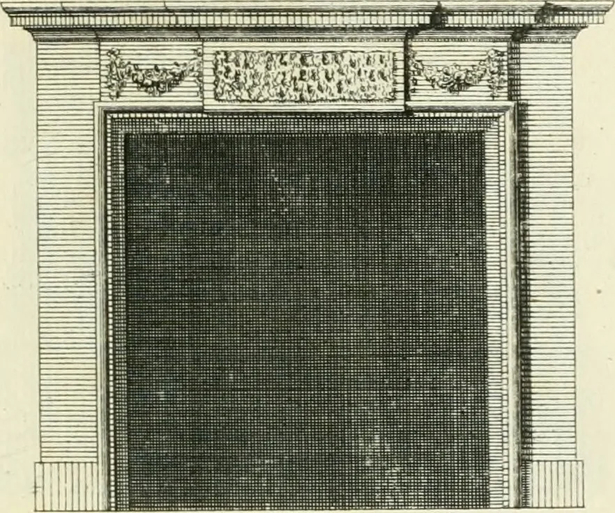 An illustration from The gentlemens or builders companion : containing variety of usefull designs for doors, gateways, peers, pavilions, temples, chimney-pieces, slab tables, pier glasses, or tabernacle frames, ceiling peices [sic] &c., 1739, leaf 92