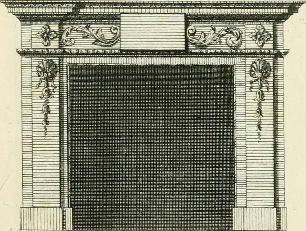An illustration from The gentlemens or builders companion : containing variety of usefull designs for doors, gateways, peers, pavilions, temples, chimney-pieces, slab tables, pier glasses, or tabernacle frames, ceiling peices [sic] &c., 1739, leaf 92