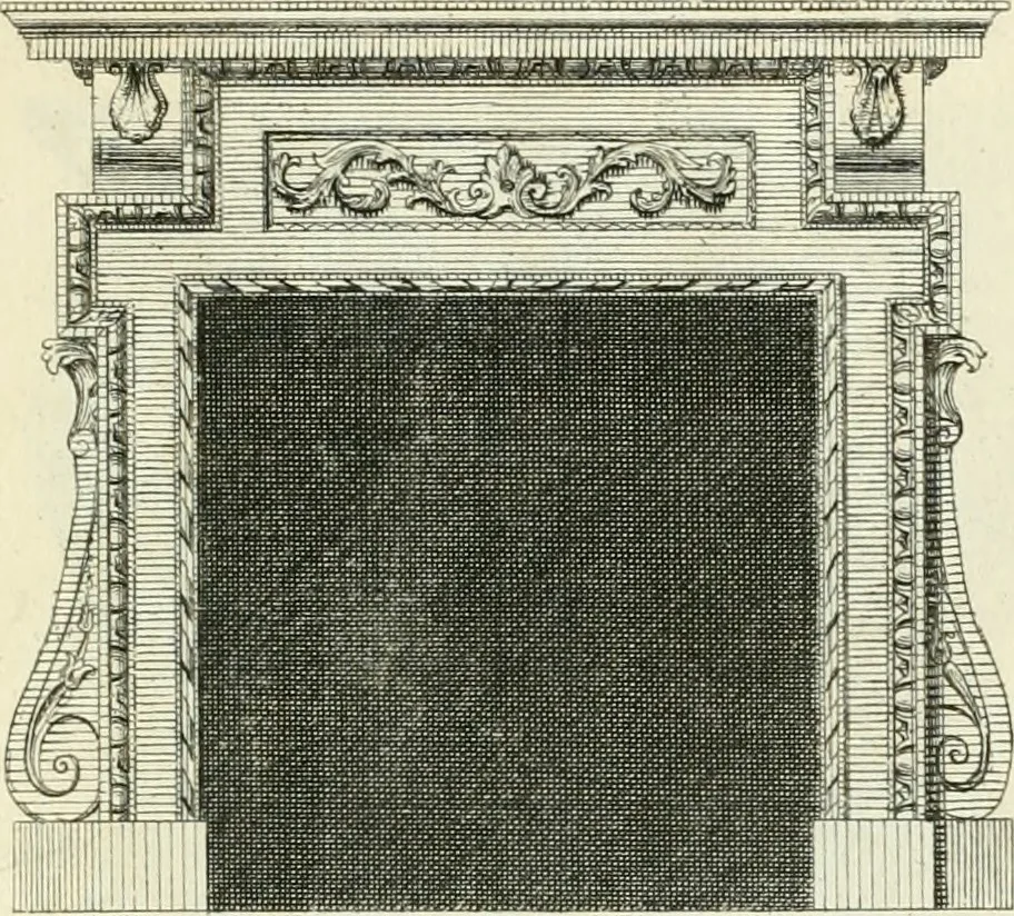 An illustration from The gentlemens or builders companion : containing variety of usefull designs for doors, gateways, peers, pavilions, temples, chimney-pieces, slab tables, pier glasses, or tabernacle frames, ceiling peices [sic] &c., 1739, leaf 94