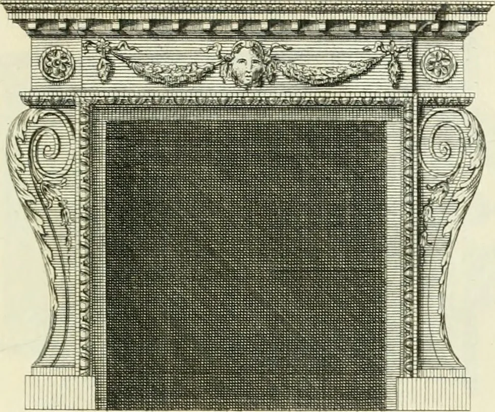 An illustration from The gentlemens or builders companion : containing variety of usefull designs for doors, gateways, peers, pavilions, temples, chimney-pieces, slab tables, pier glasses, or tabernacle frames, ceiling peices [sic] &c., 1739, leaf 96