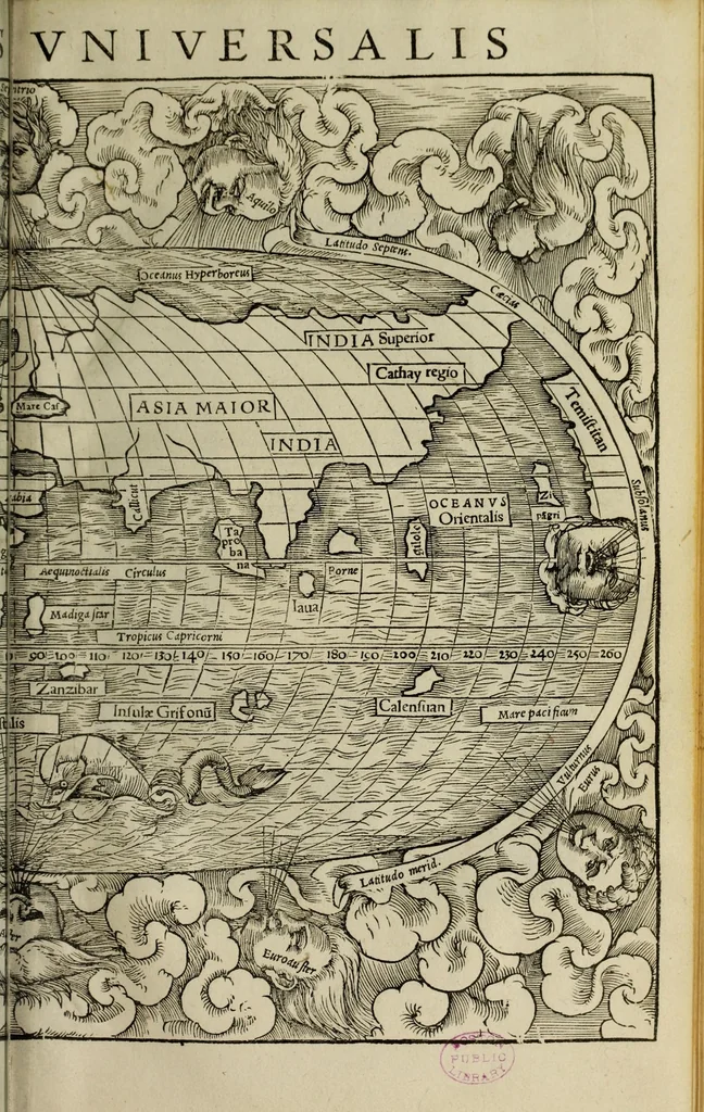An illustration from Geographia uniuersalis : uetus et noua, complectens Claudii Ptoloemaei Alexandrini enarrationis libros VIII, 1540, leaf 221