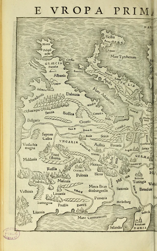 An illustration from Geographia uniuersalis : uetus et noua, complectens Claudii Ptoloemaei Alexandrini enarrationis libros VIII, 1540, leaf 332
