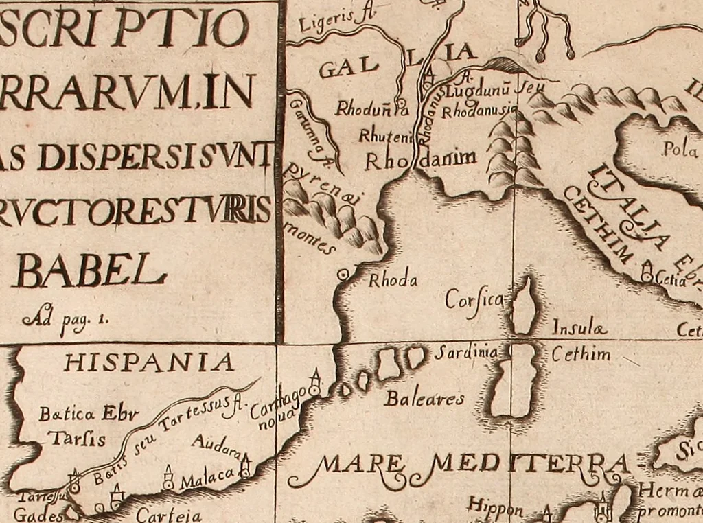 An illustration from Geographiæ sacræ pars prior[-altera] ... : cum tabula chorographica, & duplici indice, 1. Locorum scripturæ. 2. Rerum & verborum : adjecti sunt tres alij indices in fine totius operis, 1651, leaf 34