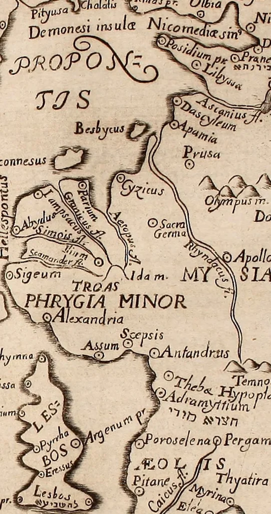 An illustration from Geographiæ sacræ pars prior[-altera] ... : cum tabula chorographica, & duplici indice, 1. Locorum scripturæ. 2. Rerum & verborum : adjecti sunt tres alij indices in fine totius operis, 1651, leaf 446