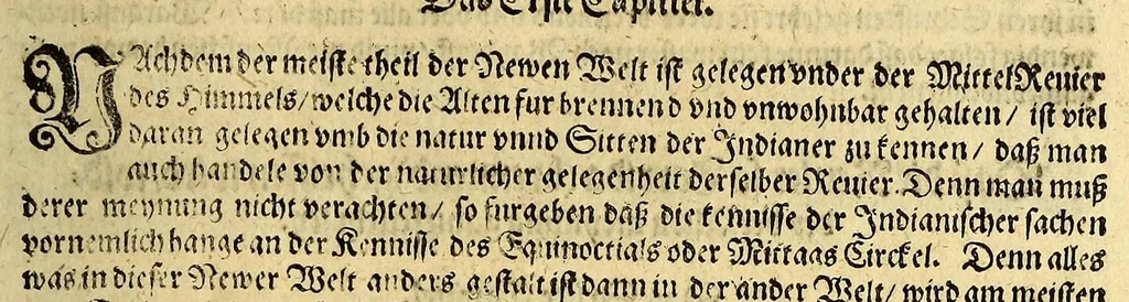 An illustration from Geographische vnd historische Beschreibung der uberauss grosser Landtschafft America: welche auch West Jndia, vnd jhrer grösse halben die New Welt genennet wirt. : Gar artig, vnd nach der Kunst in XX. Mappen oder Landtaffeln verfasset, vnd jetzt newlich in Kupffer gestochen, vnd an tag gegeben. : Dabey auff dem Rücken ieder Mappen gefunden wirdt, die Gestalt, Art, vne vornembste Gelgenheit der Landtschafft ... : Zu mehrem Verstand vnd Erklärung gemelter Landschafft America, ist hiebey gefügt ein schön vnd nützlicher Tractat von der Natur, Art, vnd Eygenschafft der Newer Welt ..., 1598, leaf 45