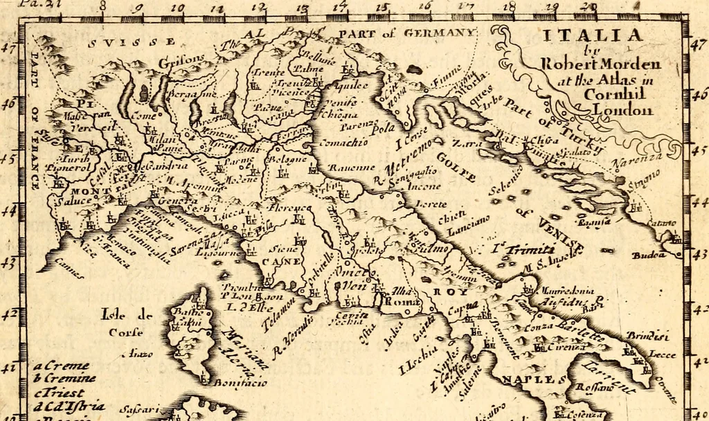An illustration from Geography rectified; or, A description of the world, in all its kingdoms, provinces, countries ... As also their commodities, coins, weights, and measures, compared with those at London. Illustrated with seventy eight maps. The 3d ed., enl. To which is added a compleat geographical index to the whole, alphabetically digested. The whole work performed according to the more accurate observations and discoveries of modern authors, 1693, leaf 238
