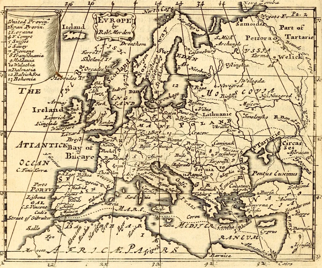 An illustration from Geography rectified; or, A description of the world, in all its kingdoms, provinces, countries ... As also their commodities, coins, weights, and measures, compared with those at London. Illustrated with seventy eight maps. The 3d ed., enl. To which is added a compleat geographical index to the whole, alphabetically digested. The whole work performed according to the more accurate observations and discoveries of modern authors, 1693, leaf 29
