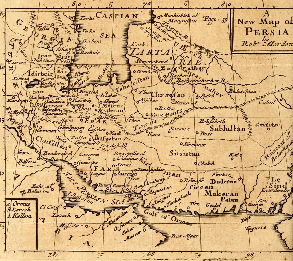 An illustration from Geography rectified; or, A description of the world, in all its kingdoms, provinces, countries ... As also their commodities, coins, weights, and measures, compared with those at London. Illustrated with seventy eight maps. The 3d ed., enl. To which is added a compleat geographical index to the whole, alphabetically digested. The whole work performed according to the more accurate observations and discoveries of modern authors, 1693, leaf 405