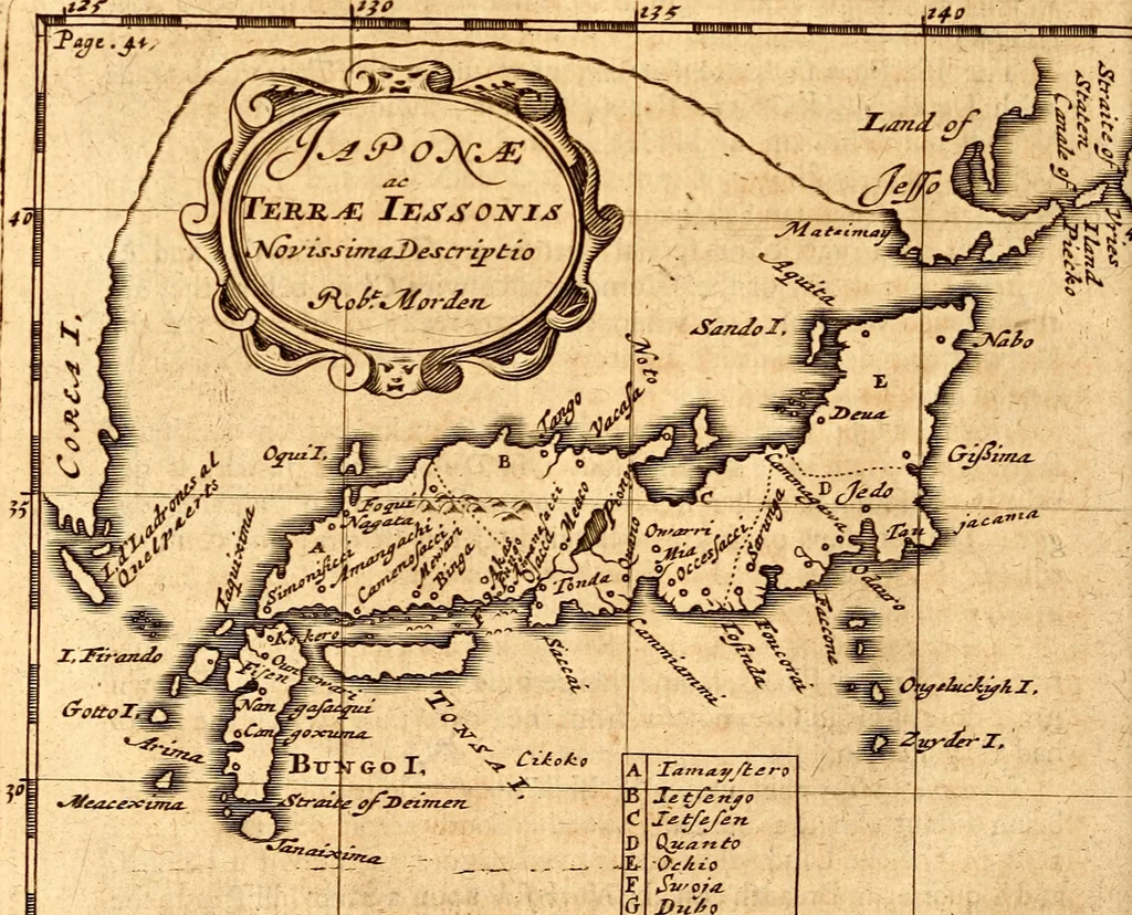 An illustration from Geography rectified; or, A description of the world, in all its kingdoms, provinces, countries ... As also their commodities, coins, weights, and measures, compared with those at London. Illustrated with seventy eight maps. The 3d ed., enl. To which is added a compleat geographical index to the whole, alphabetically digested. The whole work performed according to the more accurate observations and discoveries of modern authors, 1693, leaf 457
