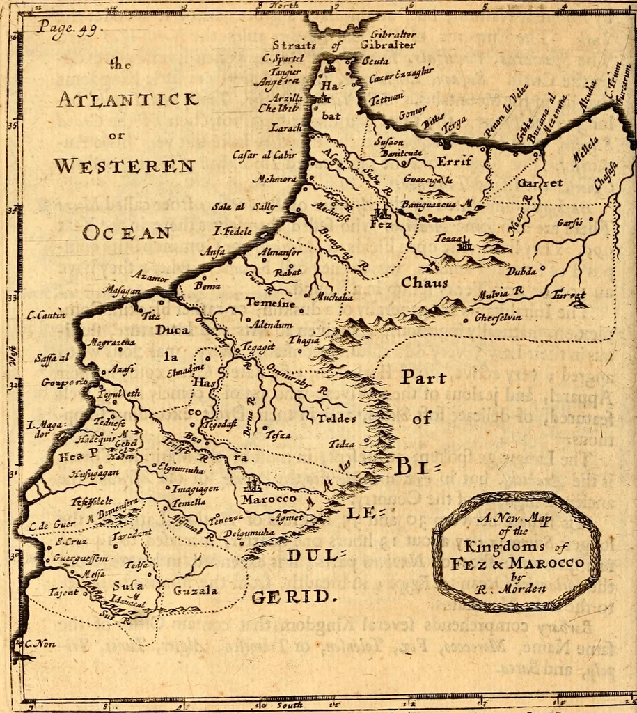 An illustration from Geography rectified; or, A description of the world, in all its kingdoms, provinces, countries ... As also their commodities, coins, weights, and measures, compared with those at London. Illustrated with seventy eight maps. The 3d ed., enl. To which is added a compleat geographical index to the whole, alphabetically digested. The whole work performed according to the more accurate observations and discoveries of modern authors, 1693, leaf 483