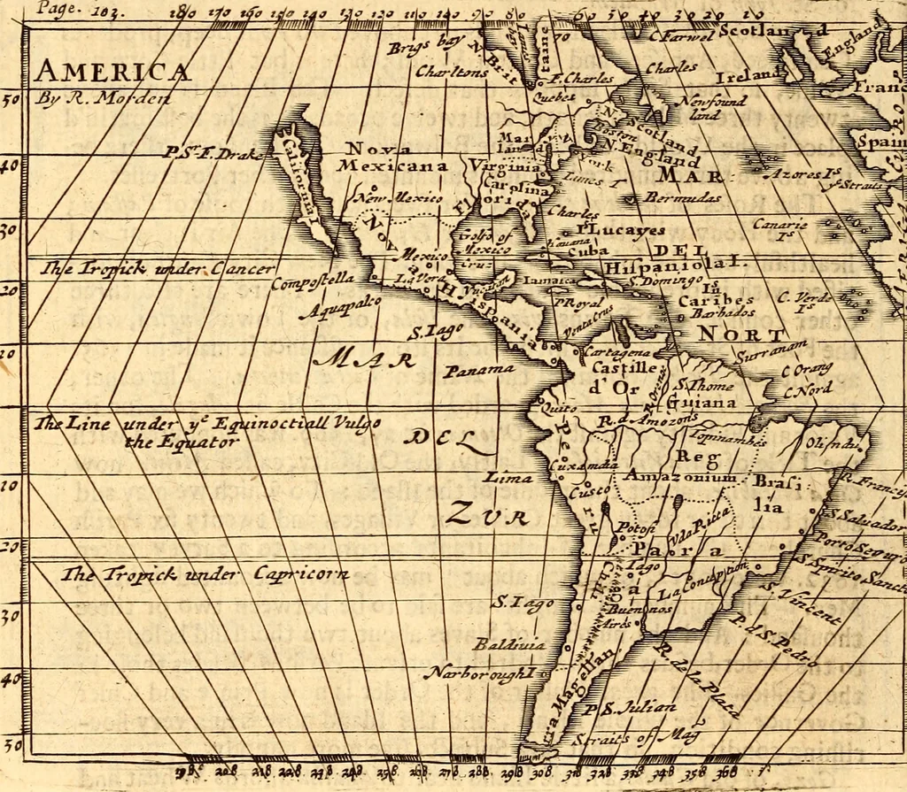 An illustration from Geography rectified; or, A description of the world, in all its kingdoms, provinces, countries ... As also their commodities, coins, weights, and measures, compared with those at London. Illustrated with seventy eight maps. The 3d ed., enl. To which is added a compleat geographical index to the whole, alphabetically digested. The whole work performed according to the more accurate observations and discoveries of modern authors, 1693, leaf 555