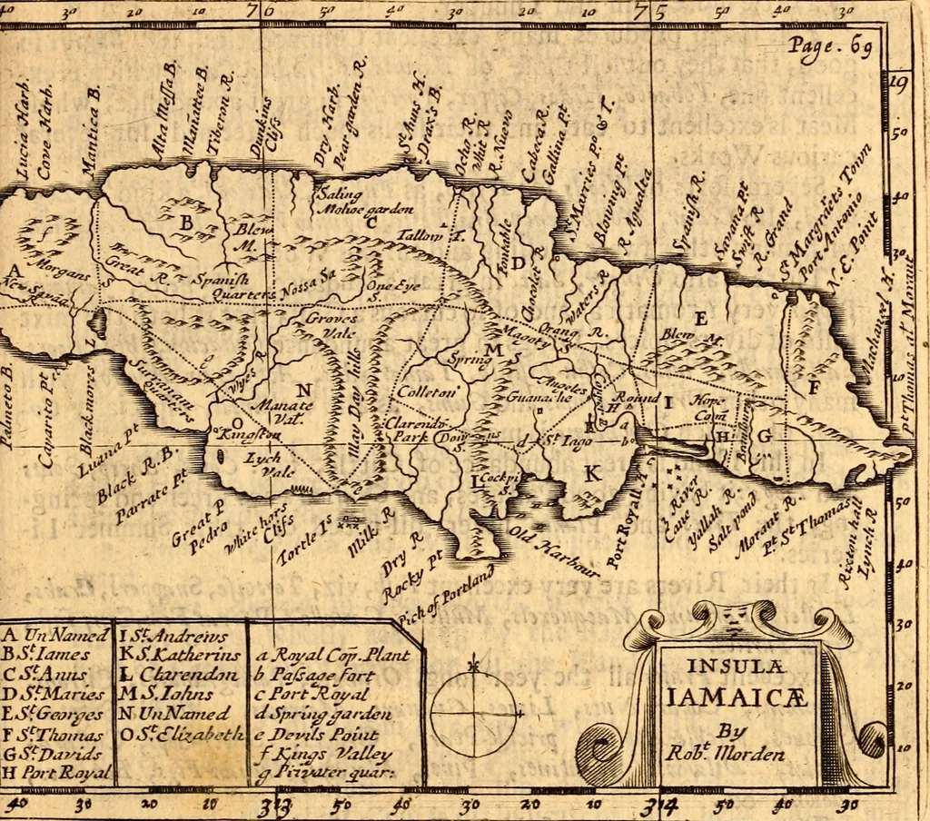 An illustration from Geography rectified; or, A description of the world, in all its kingdoms, provinces, countries ... As also their commodities, coins, weights, and measures, compared with those at London. Illustrated with seventy eight maps. The 3d ed., enl. To which is added a compleat geographical index to the whole, alphabetically digested. The whole work performed according to the more accurate observations and discoveries of modern authors, 1693, leaf 580