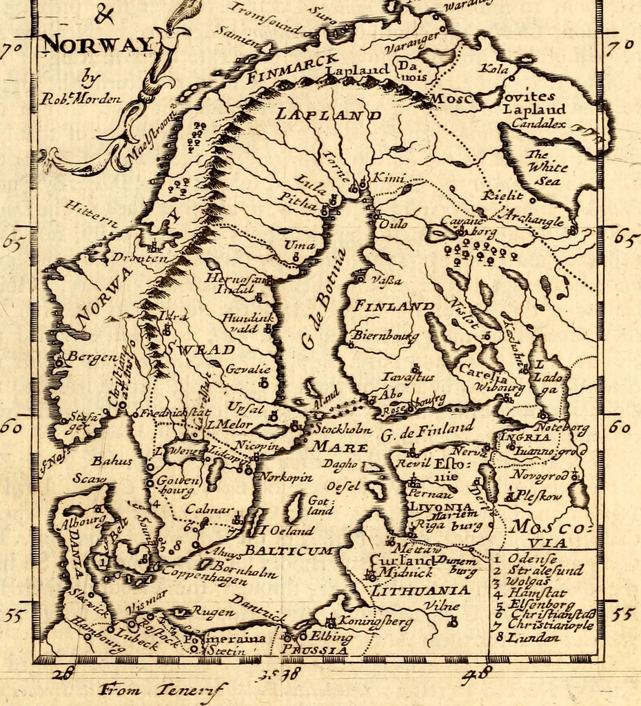 An illustration from Geography rectified; or, A description of the world, in all its kingdoms, provinces, countries ... As also their commodities, coins, weights, and measures, compared with those at London. Illustrated with seventy eight maps. The 3d ed., enl. To which is added a compleat geographical index to the whole, alphabetically digested. The whole work performed according to the more accurate observations and discoveries of modern authors, 1693, leaf 78