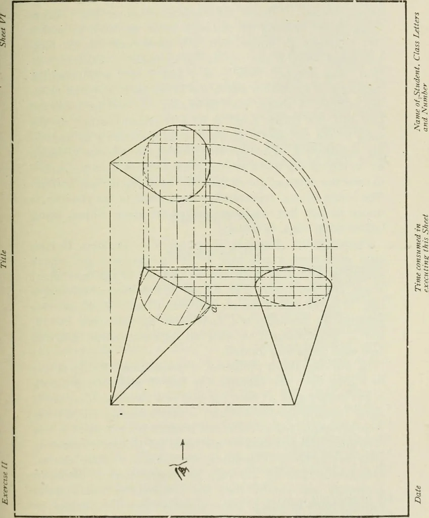 An illustration from Geometrical drawing, projection drawing, freehand and ornamental drawing, wash work and brush drawing, elementary perspective drawing, architectural drawing, 1921, leaf 100