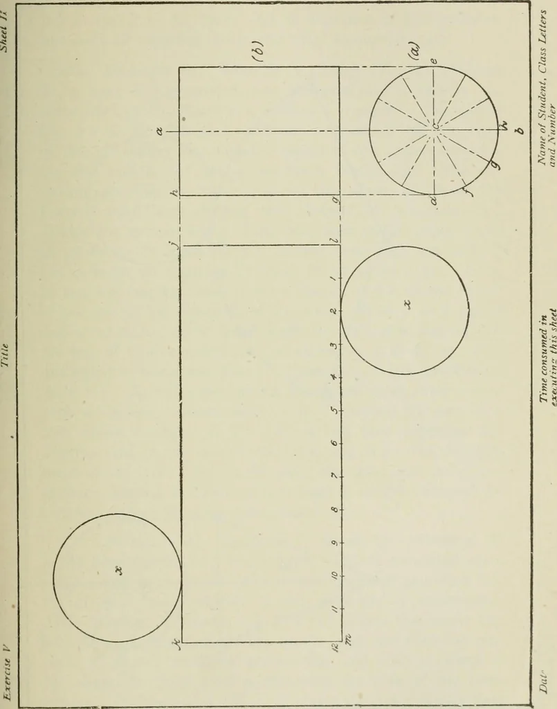 An illustration from Geometrical drawing, projection drawing, freehand and ornamental drawing, wash work and brush drawing, elementary perspective drawing, architectural drawing, 1921, leaf 124