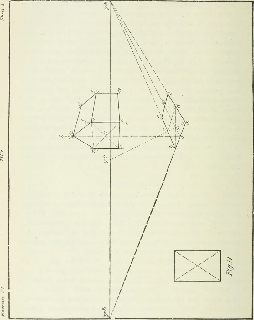 An illustration from Geometrical drawing, projection drawing, freehand and ornamental drawing, wash work and brush drawing, elementary perspective drawing, architectural drawing, 1921, leaf 137
