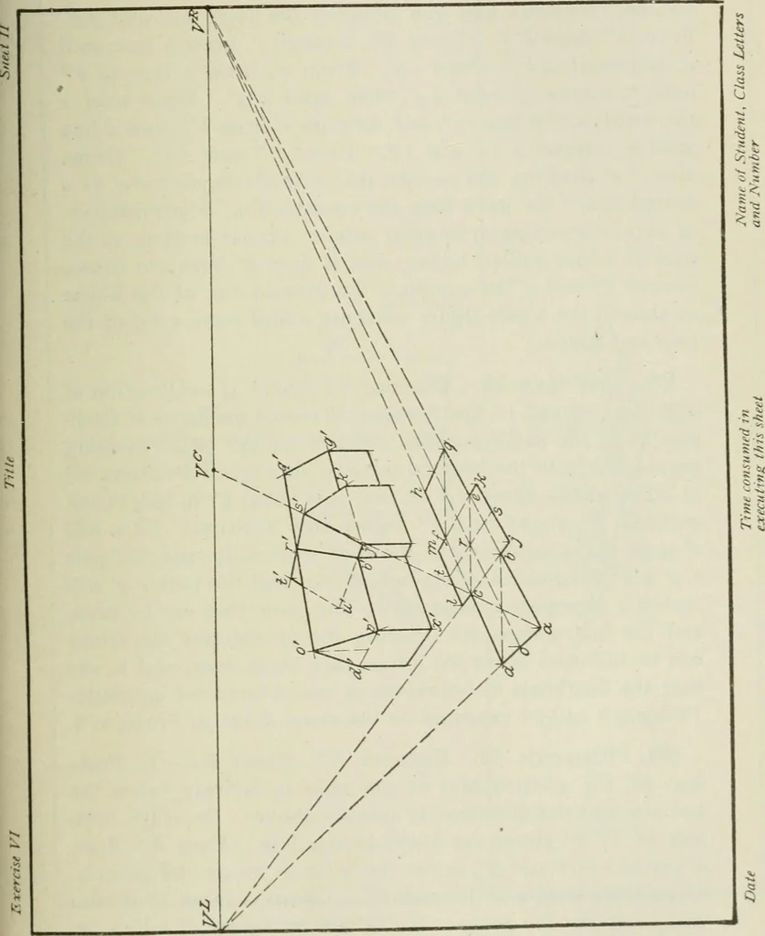An illustration from Geometrical drawing, projection drawing, freehand and ornamental drawing, wash work and brush drawing, elementary perspective drawing, architectural drawing, 1921, leaf 140