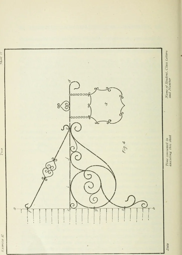 An illustration from Geometrical drawing, projection drawing, freehand and ornamental drawing, wash work and brush drawing, elementary perspective drawing, architectural drawing, 1921, leaf 187