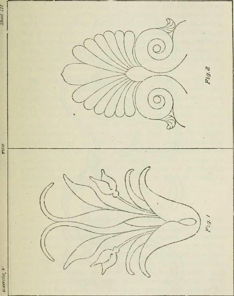 An illustration from Geometrical drawing, projection drawing, freehand and ornamental drawing, wash work and brush drawing, elementary perspective drawing, architectural drawing, 1921, leaf 234
