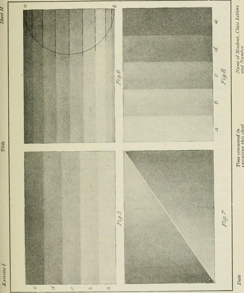 An illustration from Geometrical drawing, projection drawing, freehand and ornamental drawing, wash work and brush drawing, elementary perspective drawing, architectural drawing, 1921, leaf 256