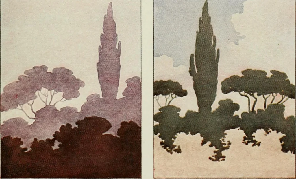 An illustration from Geometrical drawing, projection drawing, freehand and ornamental drawing, wash work and brush drawing, elementary perspective drawing, architectural drawing, 1921, leaf 272