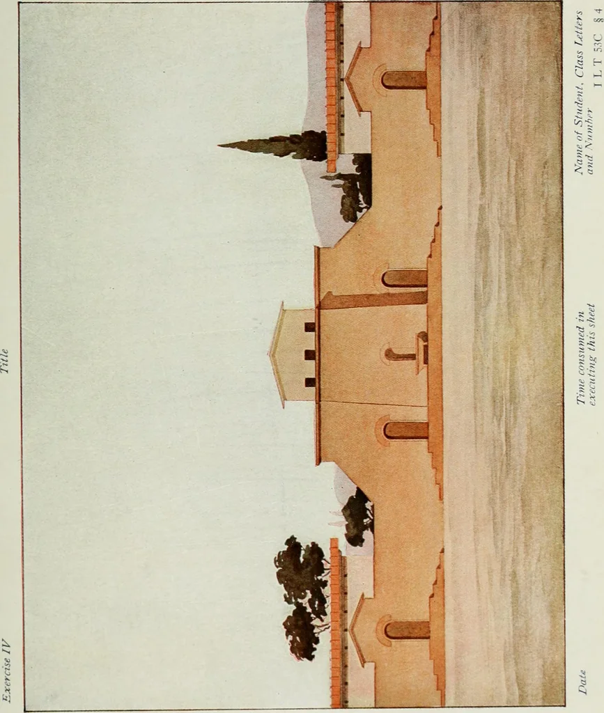 An illustration from Geometrical drawing, projection drawing, freehand and ornamental drawing, wash work and brush drawing, elementary perspective drawing, architectural drawing, 1921, leaf 276