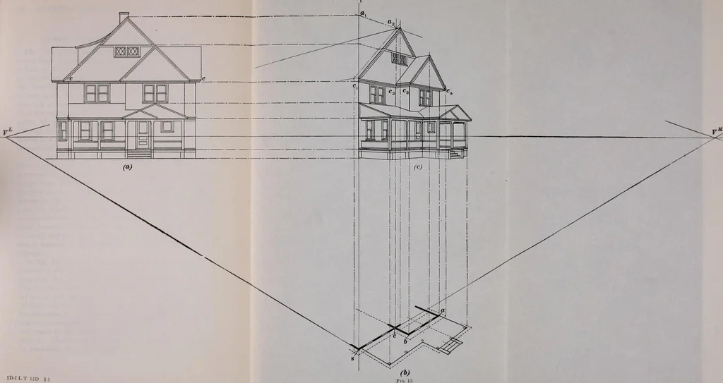 An illustration from Geometrical drawing, projection drawing, freehand and ornamental drawing, wash work and brush drawing, elementary perspective drawing, architectural drawing, 1921, leaf 301
