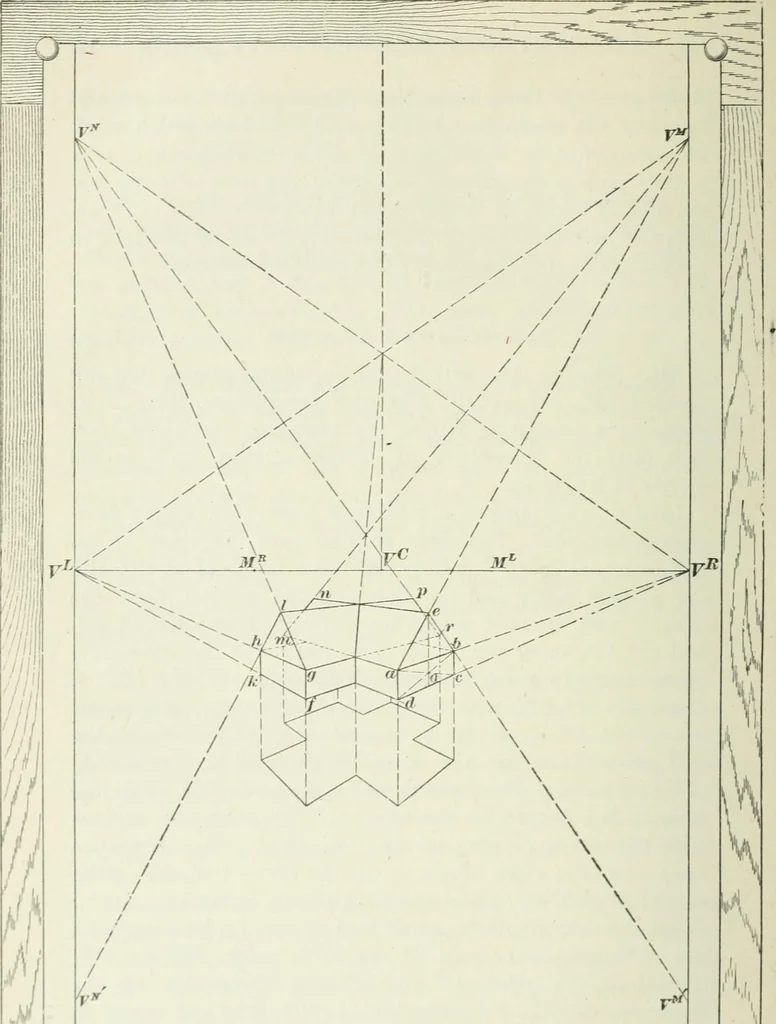 An illustration from Geometrical drawing, projection drawing, freehand and ornamental drawing, wash work and brush drawing, elementary perspective drawing, architectural drawing, 1921, leaf 323