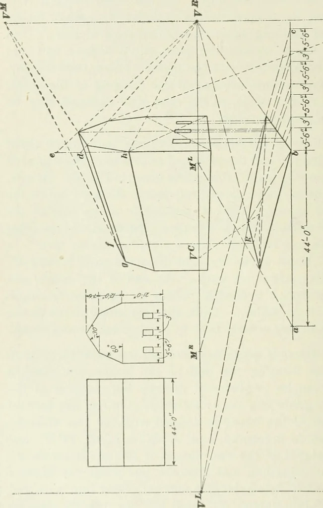 An illustration from Geometrical drawing, projection drawing, freehand and ornamental drawing, wash work and brush drawing, elementary perspective drawing, architectural drawing, 1921, leaf 327