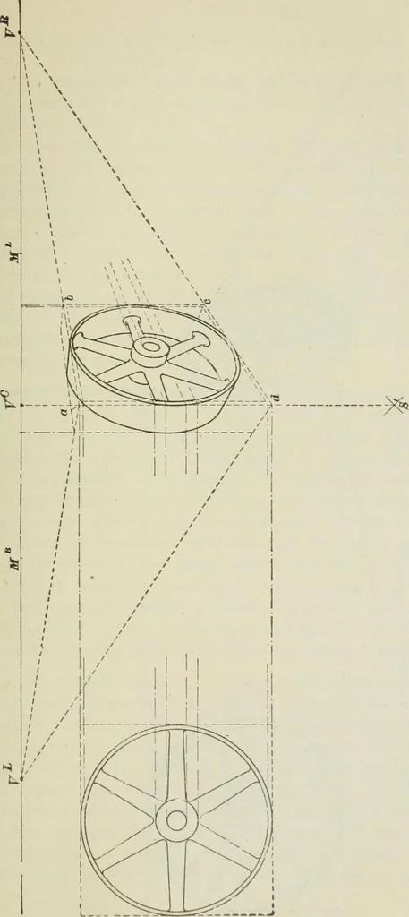 An illustration from Geometrical drawing, projection drawing, freehand and ornamental drawing, wash work and brush drawing, elementary perspective drawing, architectural drawing, 1921, leaf 348